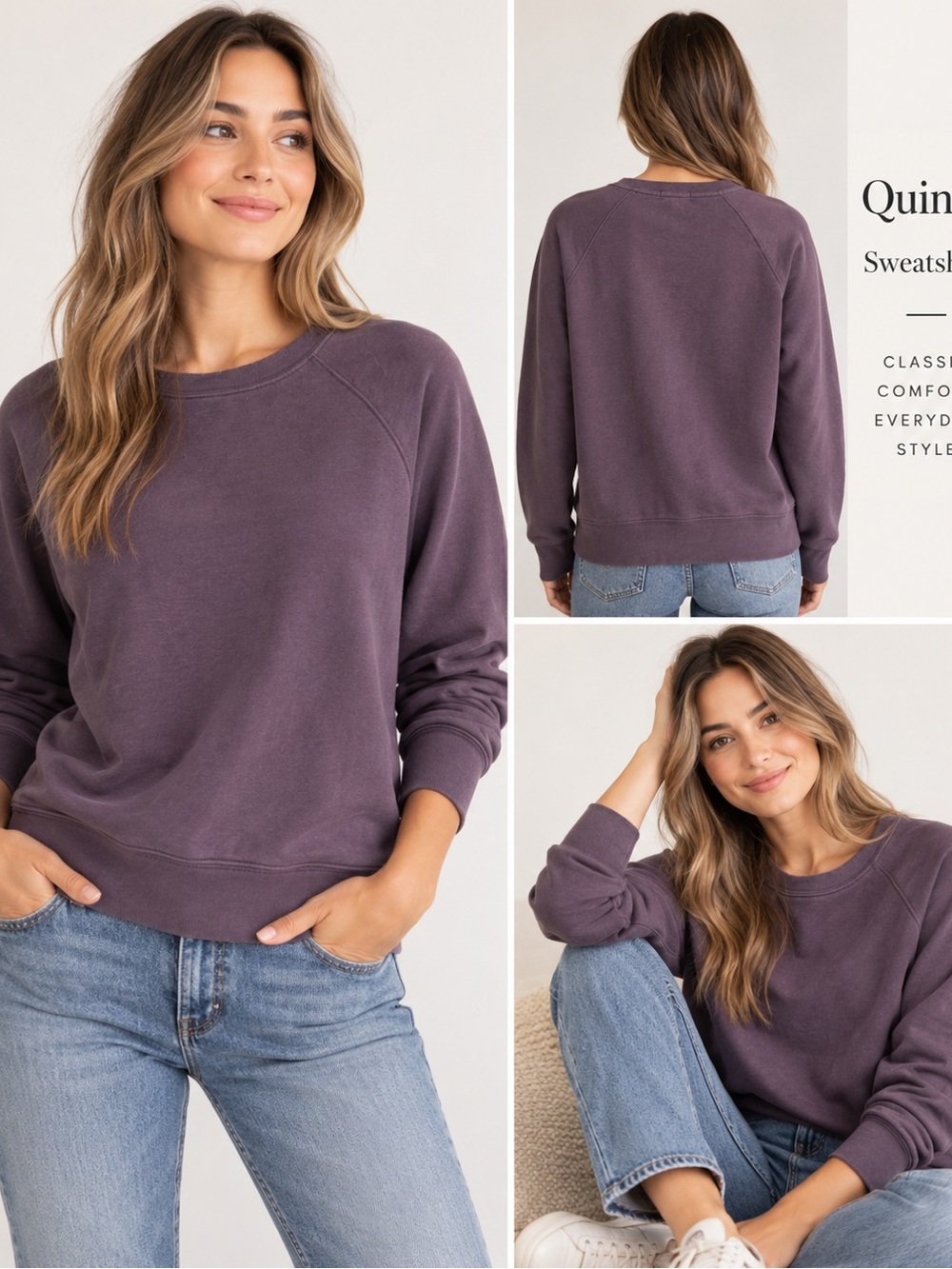 Quince Washed Plum Crewneck Sweatshirt Cotton Modal Size M